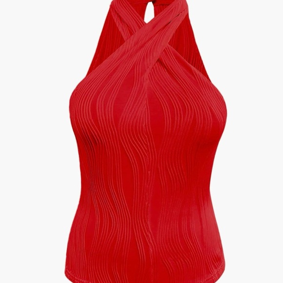 Women's Sexy Halter Neck Sleeveless Criss Cross Textured Blouse Size M - Picture 5 of 10